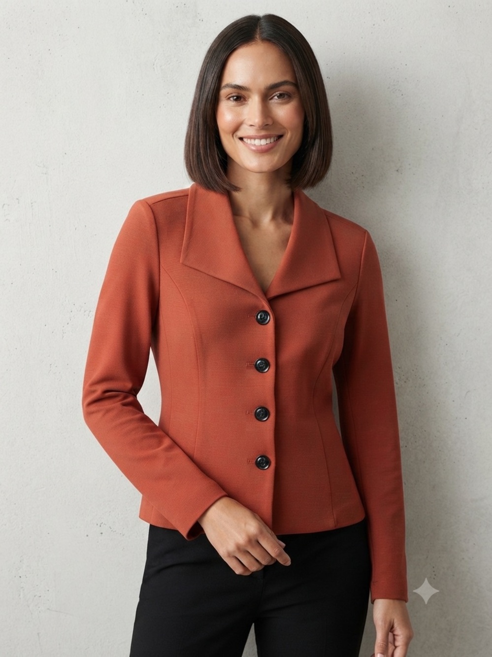 cleo Structured Button-Front Blazer in Rust.size -M
